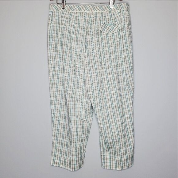 Liz Claiborne Liz Golf Capri Pants Pastel Plaid Blue White Gray Hook Closure - Picture 2 of 12